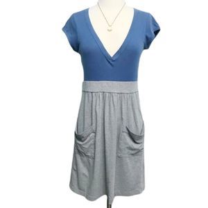 Theory Blue & Gray V-neck Shirt Dress Size Small